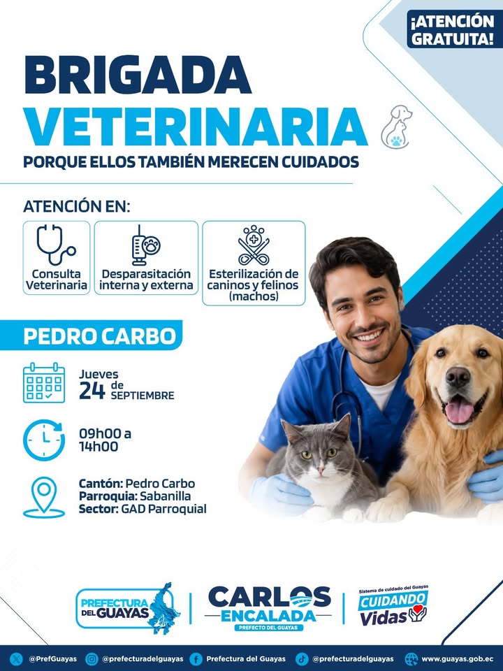 Brigada Veterinaria del Gobierno Provincial atenderá a mascotas en Sabanilla el 24 de septiembre