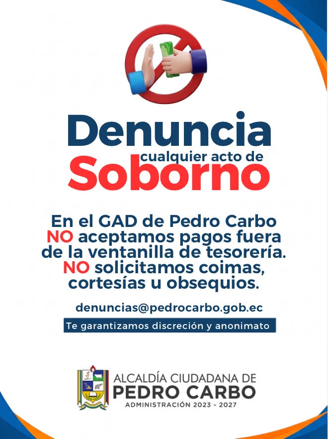 Pedro Carbo: Municipios advierte sobre pagos únicos y denuncias anónimas