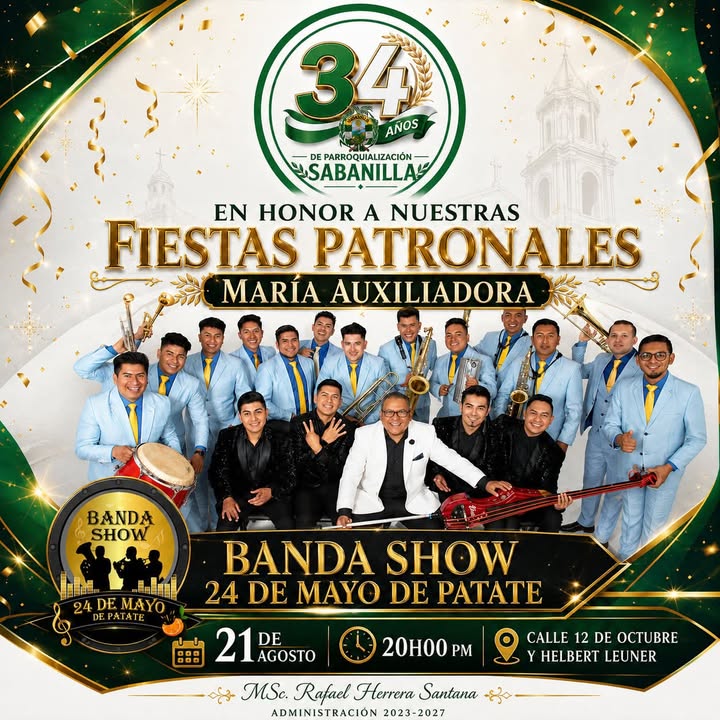 Banda Show 24 de Mayo amenizará las Fiestas Patronales de Sabanilla este viernes