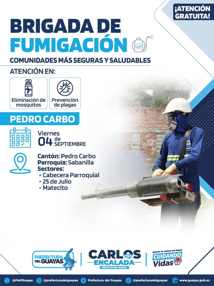 Brigada de fumigación del GAD Pedro Carbo actuará este viernes en Sabanilla