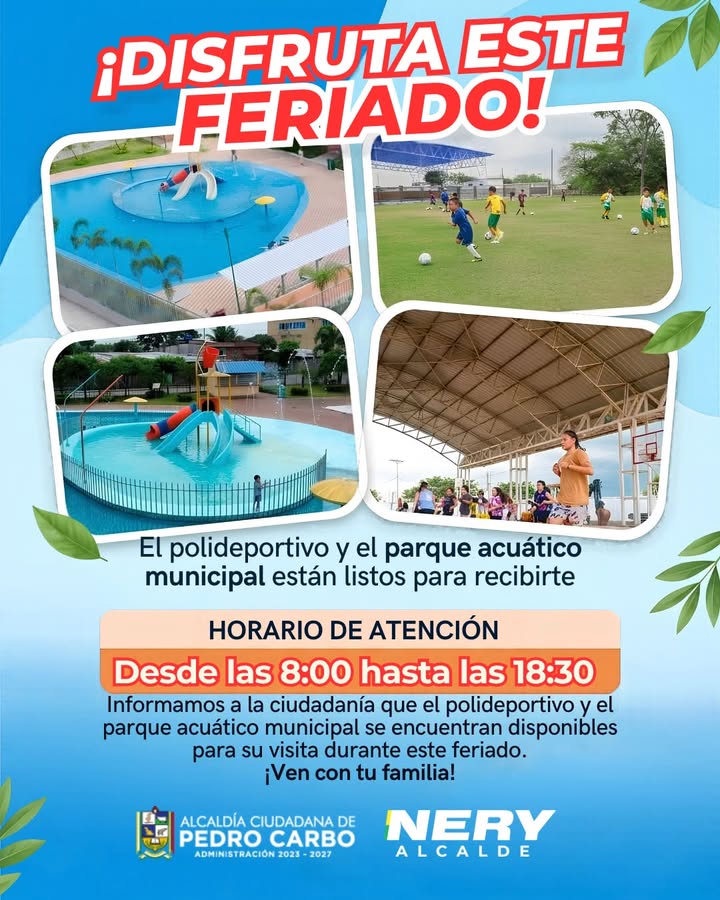 Pedro Carbo: Polideportivo y parque acuático abren sus puertas este fin de semana
