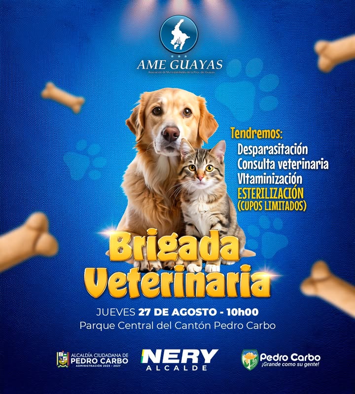 Jornada gratuita de esterilización y desparasitación para mascotas en Pedro Carbo